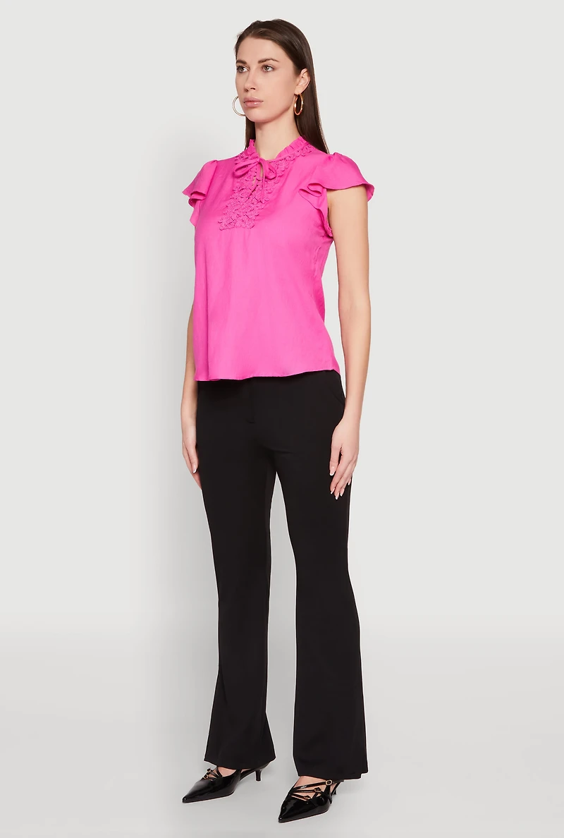 Womens Iris Crochet Detail Flounce Sleeve Blouse,