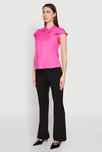 Womens Iris Crochet Detail Flounce Sleeve Blouse,