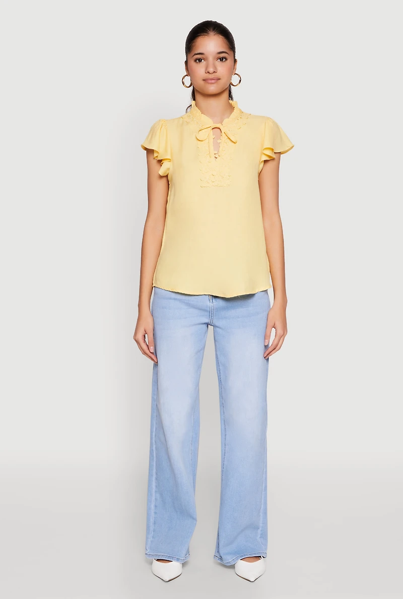 Iris Crochet Detail Flounce Sleeve Blouse