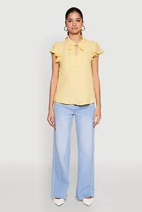 Iris Crochet Detail Flounce Sleeve Blouse