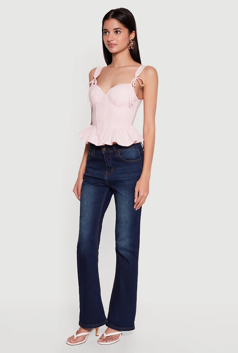 Cropped Tie Strap Peplum Bustier Top