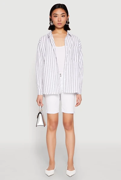 Womens Iris Striped Linen Button Front Shirt,