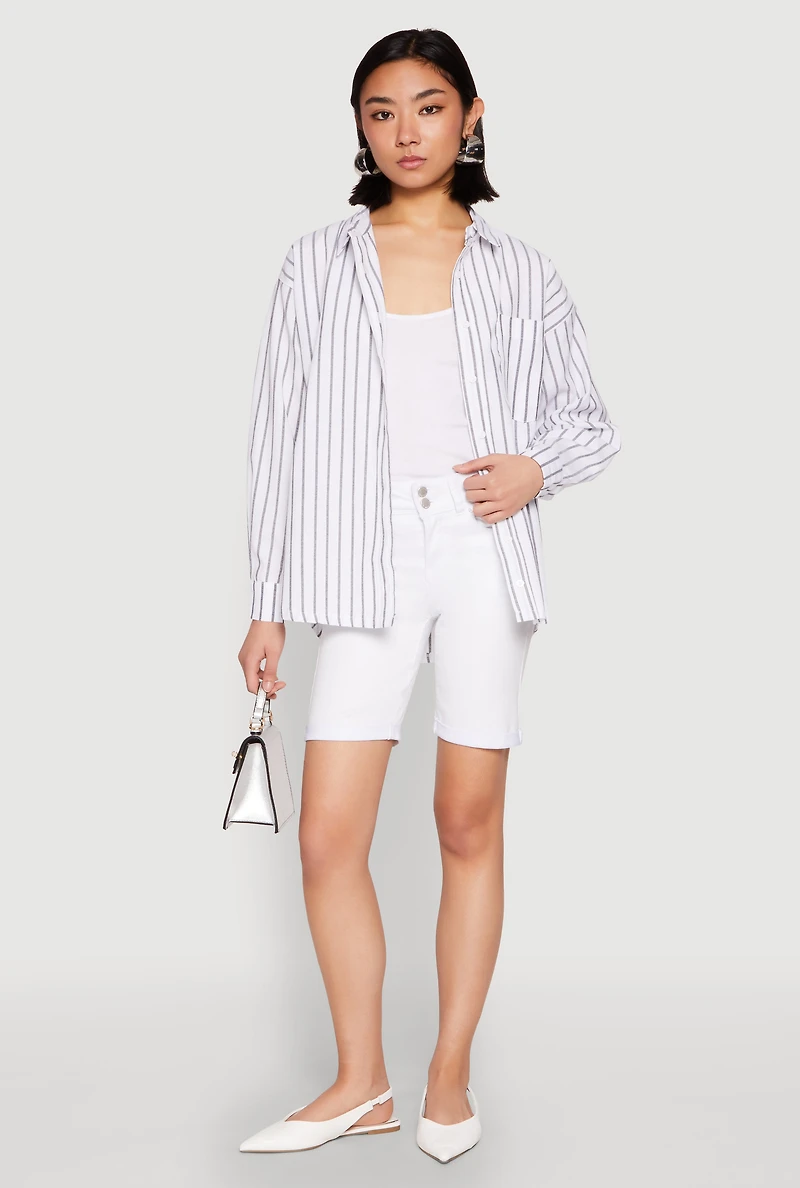 Womens Iris Striped Linen Button Front Shirt,