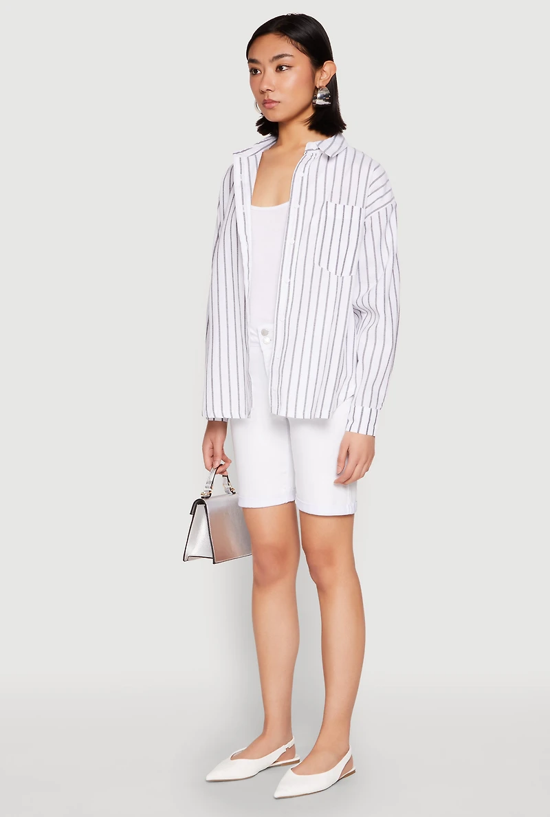 Womens Iris Striped Linen Button Front Shirt,