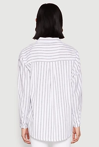 Womens Iris Striped Linen Button Front Shirt,