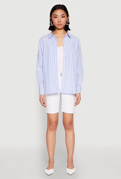 Womens Iris Striped Linen Button Front Shirt,