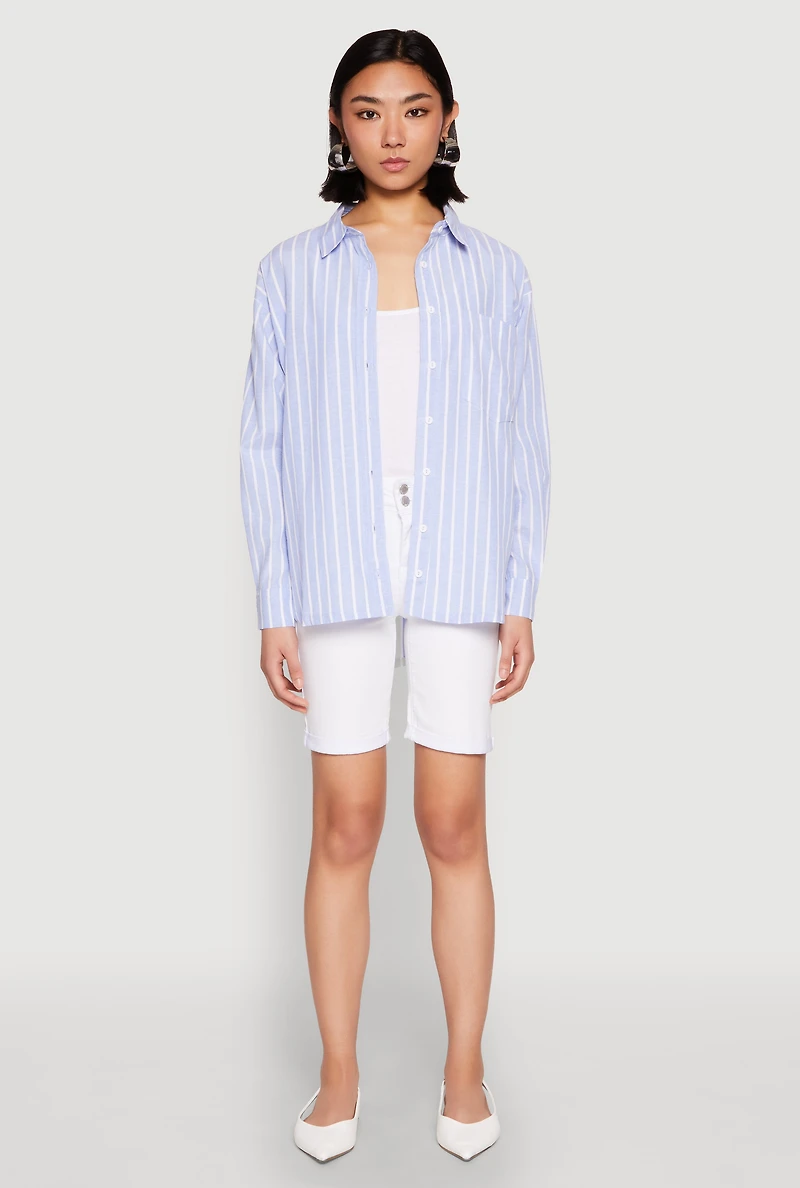 Womens Iris Striped Linen Button Front Shirt,