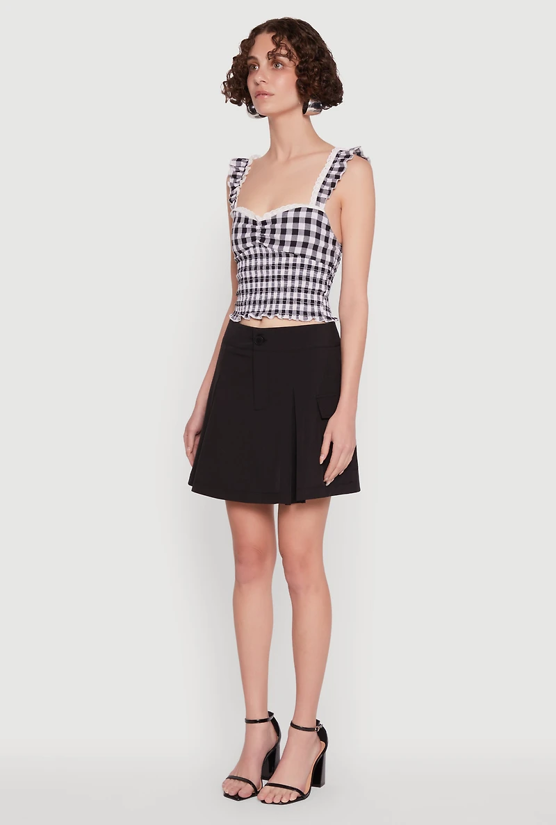 Chic Lace Trim Gingham Smocked Blouse