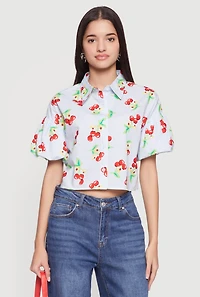 Striped Bubble Sleeve Cropped Blouse