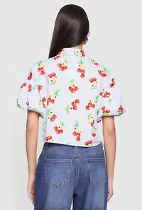 Striped Bubble Sleeve Cropped Blouse