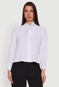 Crepe Knit Tie Neck Button Front Shirt