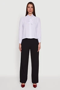 Womens Crepe Knit Tie Neck Button Front Shirt, XL