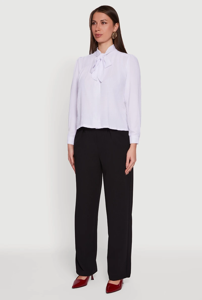 Crepe Knit Tie Neck Button Front Shirt