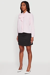 Womens Crepe Knit Tie Neck Button Front Shirt, Pink, Size S