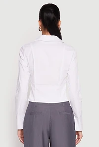 Womens Ruched Double Zip Front Shirt, White, Size L