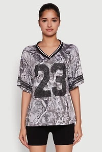 Womens 23 Football Graphic Top, Grey,