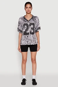 Womens 23 Football Graphic Top, Grey, Size S