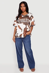 Fearless Cow Print Graphic Mesh Jersey