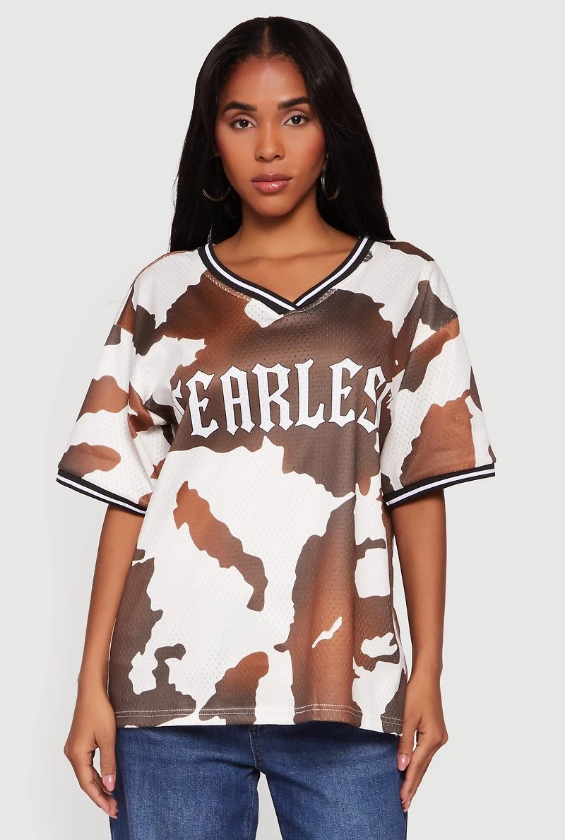 Fearless Cow Print Graphic Mesh Jersey