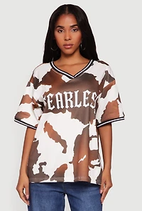 Fearless Cow Print Graphic Mesh Jersey