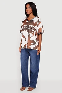 Fearless Cow Print Graphic Mesh Jersey