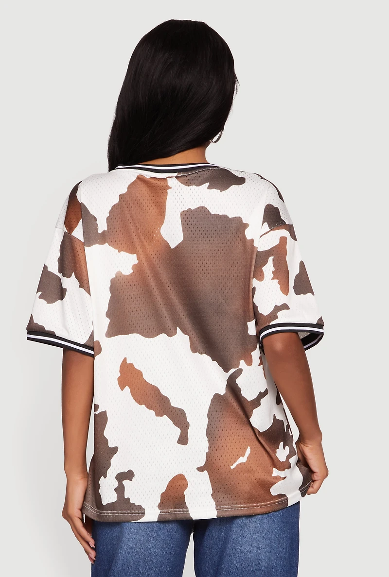 Fearless Cow Print Graphic Mesh Jersey
