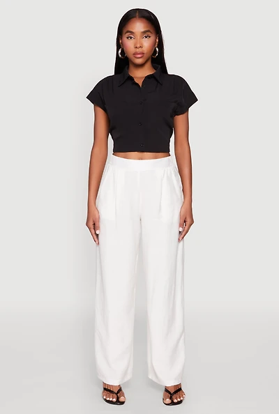 Womens Cap Sleeve Cropped Shirt,