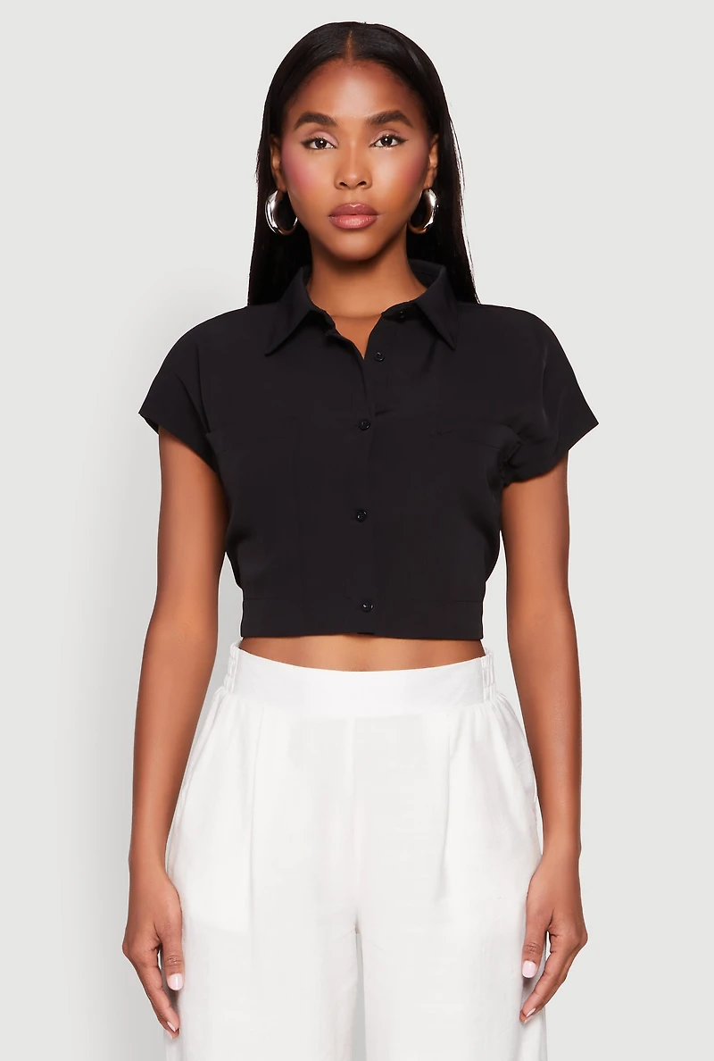Cap Sleeve Cropped Shirt