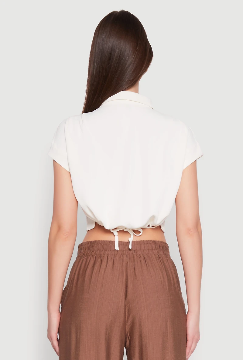 Womens Cap Sleeve Cropped Shirt, White, Size S