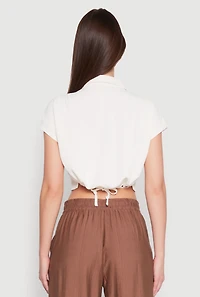 Womens Cap Sleeve Cropped Shirt, White, Size S