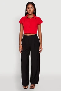 Womens Cap Sleeve Cropped Shirt, Red, Size S