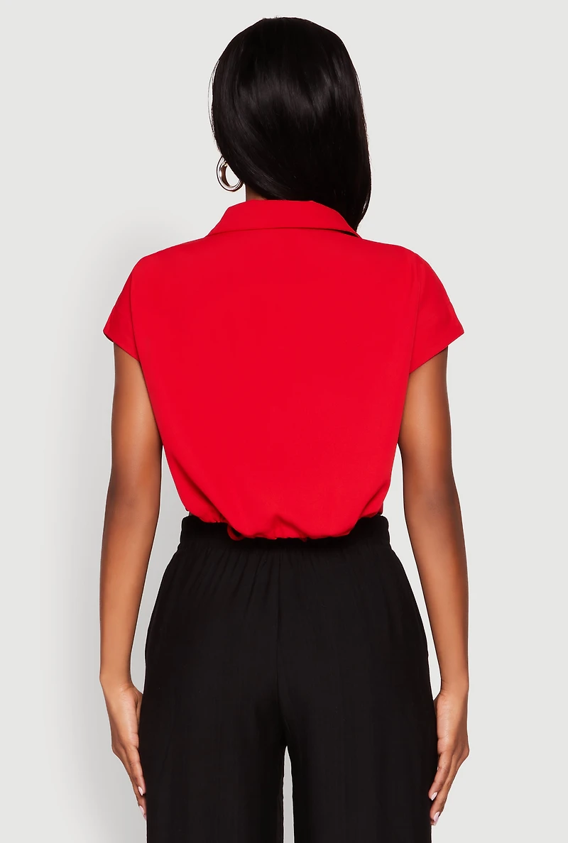 Womens Cap Sleeve Cropped Shirt, Red, Size S