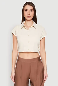 Womens Cap Sleeve Cropped Shirt,