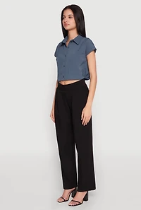 Womens Cap Sleeve Cropped Shirt, Blue, Size XL
