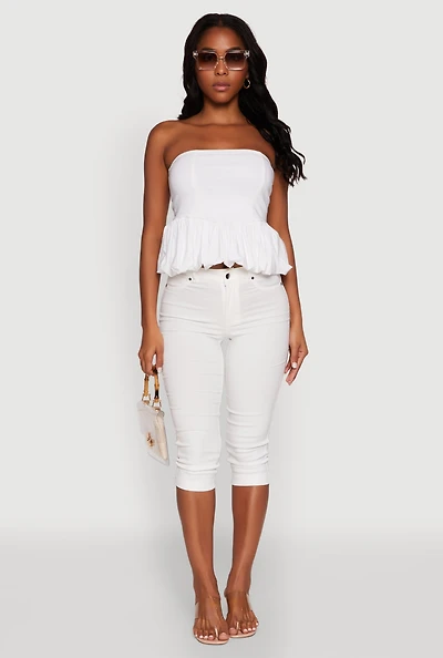 Womens Trendy Pintuck Detail Bubble Hem Top, White, Size S