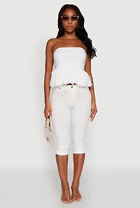 Womens Trendy Pintuck Detail Bubble Hem Top, White, Size S
