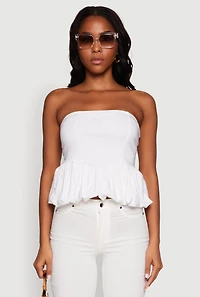 Womens Trendy Pintuck Detail Bubble Hem Top, White, Size S