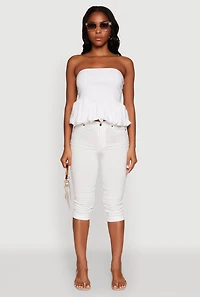 Womens Trendy Pintuck Detail Bubble Hem Top, White, Size L