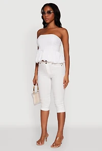 Womens Trendy Pintuck Detail Bubble Hem Top, White, Size L