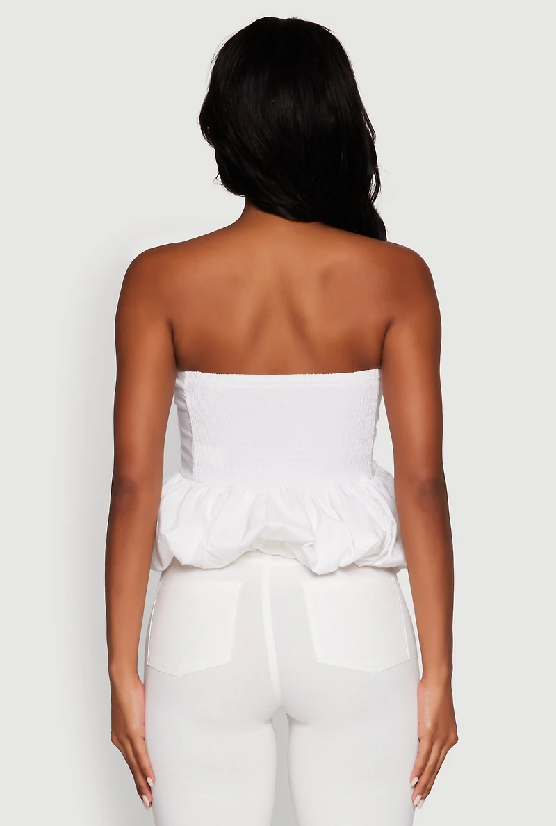 Womens Trendy Pintuck Detail Bubble Hem Top, White, Size S
