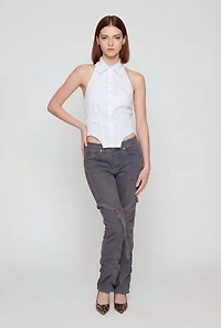 Smocked Waist Back Hater Button Front Top