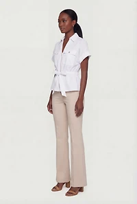 Zip Front Tie Waist Poplin Utility Shirt