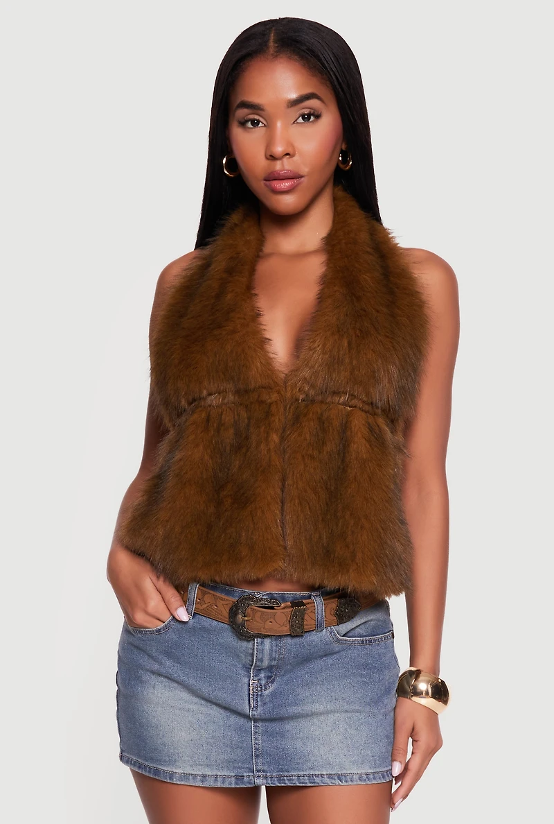 Faux Fur Backless Halter Top