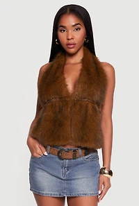 Faux Fur Backless Halter Top