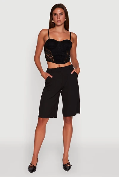 Womens Floral Lace Cropped Sweetheart Bustier Top,