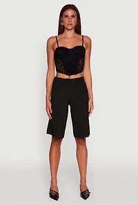 Womens Floral Lace Cropped Sweetheart Bustier Top, Black, Size L