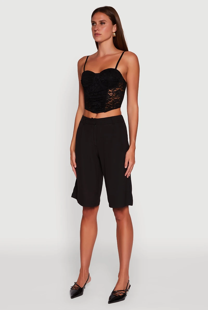 Womens Floral Lace Cropped Sweetheart Bustier Top, Black, Size L