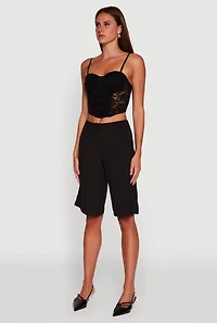 Womens Floral Lace Cropped Sweetheart Bustier Top, Black, Size L