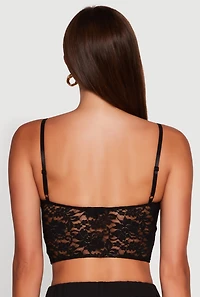 Womens Floral Lace Cropped Sweetheart Bustier Top, Black, Size L