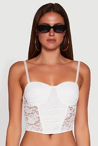 Womens Floral Lace Cropped Sweetheart Bustier Top, White, Size L